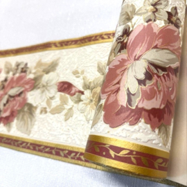 behangrand rood goud beige bloemen  905904
