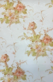 Klassieke bloemen behang roosjes oranje wit groen glim
