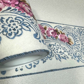roosjes behangrand bloemen 34074-3 delfs blauw