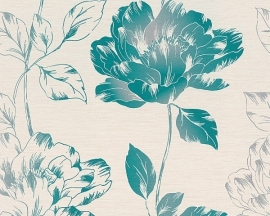 bloemen behang groen/blauw  958814