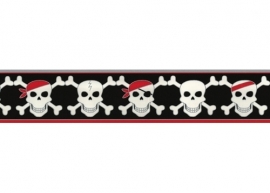 890610 behangrand piraten/pirates zwart wit rood