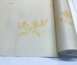 Italiaans vinyl behang klassiek creme goud bloem bladeren