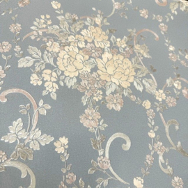cottagestijl blauw bloemen glitterbehang 38601-1