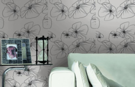 Retro bloemen behang zwart wit  95523-3