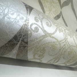 Barok behang goud wit diamanten voelbaar stuctuur
