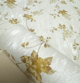 bloemen behang goud wit 37251-2 satijn