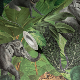 Jungle Dierenbehang met Apen, Olifanten en Tropische Sferen 38724-1