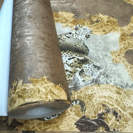tijger behang betonlook klassiek kronen goud dieren