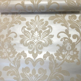 Glitter behang barok creme wit metallic 6762-30