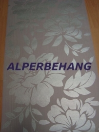 grijs taupe glim vlies bloemen behang 168