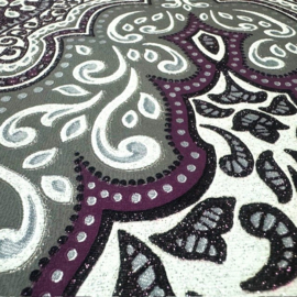 glitter behang Mandala's Arabic paars lila ornamenten zankleuren