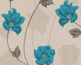 308542 blauw beige bloemen behang chicago vinyl