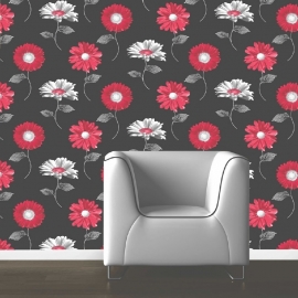 zwart rood bloemen behang 111501