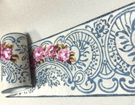 roosjes behangrand bloemen 34074-3 delfs blauw