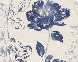 bloemen behang blauw creme  958812