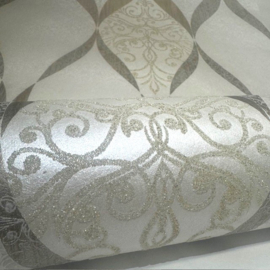 Barok behang goud wit diamanten voelbaar stuctuur
