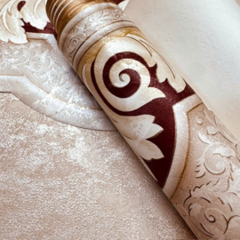 Brede Behangrand Draperie Klassiek – Ornament Design – 5 Meter x 17 cm – Beige/Bordeaux