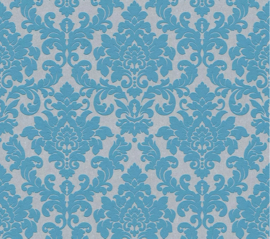 Little Green Tulip poeder Blauw vliesbehang Barok Damask 360954