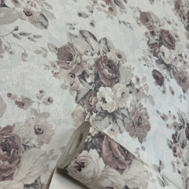 Landelijk Bloemen Vliesbehang met Linnenlook – Verouderde Vintage Uitstraling –  141902
