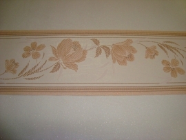 zalm beige modern bloemen behangrand glitter