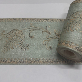 Behang Rand Groen Goud Bloemen – Decoratieve Behangrand met Bloemen – Klassiek Behang