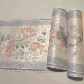 Brede bloemen rand met blauw roze bloemen glans