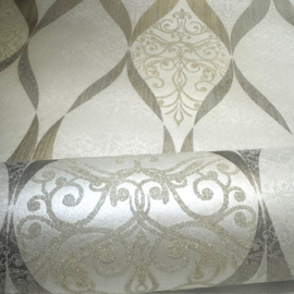 Barok behang goud wit diamanten voelbaar stuctuur