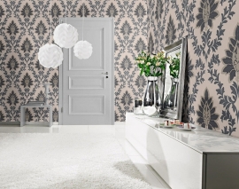 313925 barok behang creme zwart glitter vinyl behang