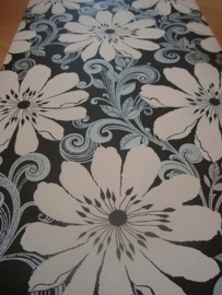 modern bloemen behang zwart zilver wit 68