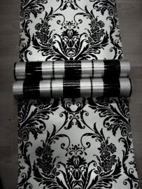 barok behang vinyl  zwart  zilver streep 096123