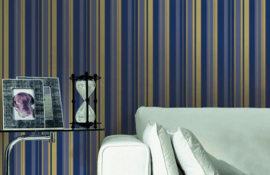 blauw goud strepen behang  546521