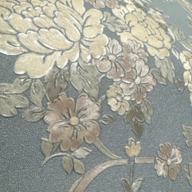 blauw bloemen glitterbehang 38601-1