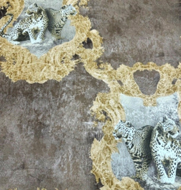 tijger behang betonlook klassiek kronen goud dieren