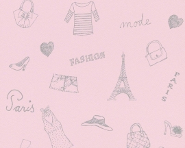 Kinderbehang Boys & Girls 8970-15 fashion paris roze meisjes