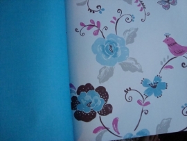 bloemenbehang blauw grijs roze 111