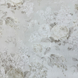 Engels Bloemen Vliesbehang Goud Crème met Glitter – Luxe Romantisch Behang –  34148-4