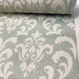 Glitter behang bladeren Ornamenten groen wit metallic kant geborduud PL51005-71