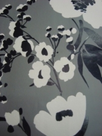 wit grijs zilver zwart modern bloemen vlies behang