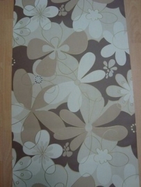 bruin modern bloemen vinyl behang 126