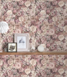 Rozen behang mooie boeketen roze Engelse styl