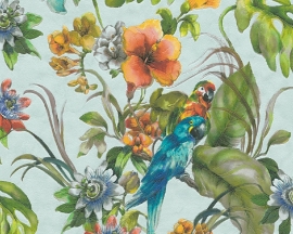 papegaai vogel tropisch bloemen planten bomen vinyl behang x56