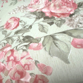 Bloemen behang roze 34148-3 rozen bladeren