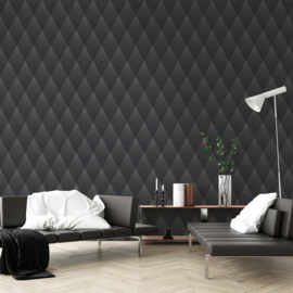 Zwartgoud retro behang 374193