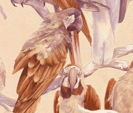 papegaai vogel behang bruin creme beige 823615