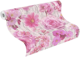 Rasch 270556 Behang – Rozen met Glitter – Schors Look Wandbehang