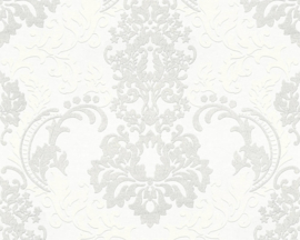 glitter barok behang wit zilver 36166-1