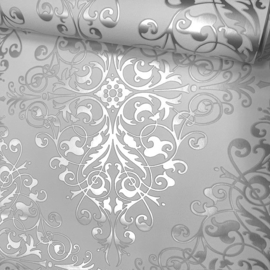 Grijs Wit Metallic Barok Vinylbehang – Modern Luxe Design – Afwasbaar – Luxury 6837-0