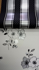 zwart wit zilver bloemen vinyl glitter behang