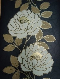 zwart goud bloemen roosje behang 10