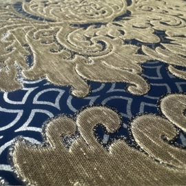 Velvet blauw goud barok behang  klassiek vintage